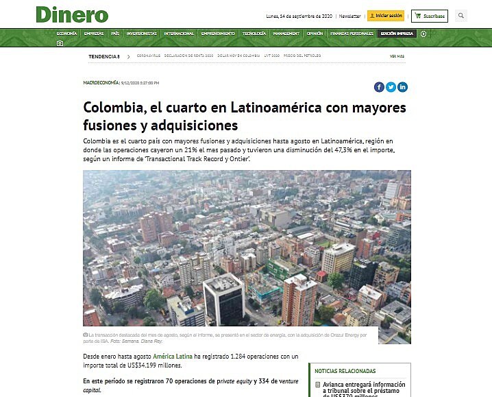 Colombia, el cuarto en Latinoamrica con mayores fusiones y adquisiciones